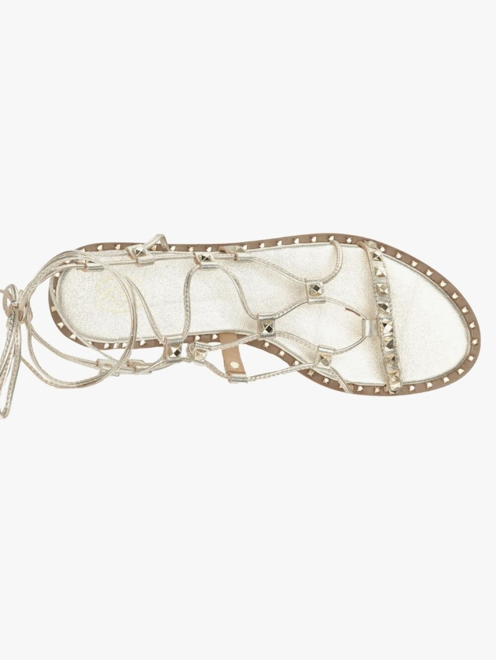 ASH Genuine Leather Gold Lace-Up Gladiator Sandals with Stud Detail